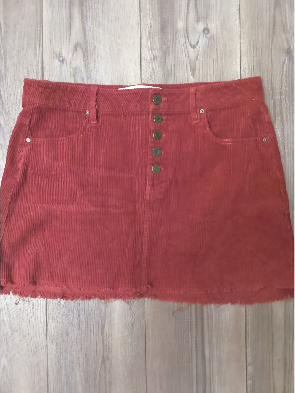 Indigo Rein Rust Orange Corduroy Mini Skirt Size 11 Raw Hem Cotton L